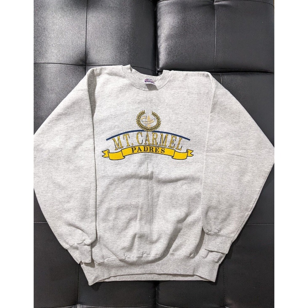 Vintage Mt Carmel Padres White Uni Sweeater‎ Pullover Hanes Comfort Blend L/XL